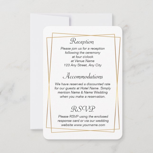 Wedding details card with gold overlapping frames (Front)