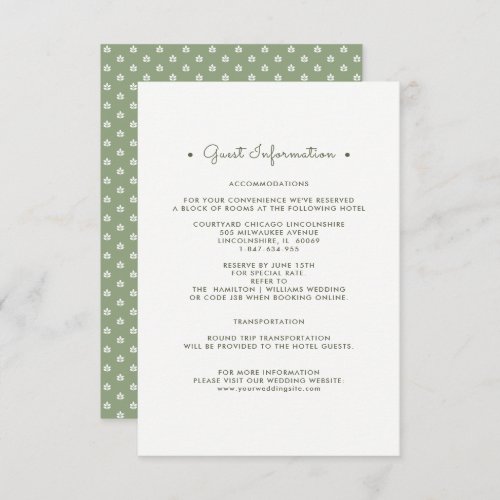 Wedding Details Cards  Green White Pattern