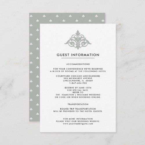 Wedding Details Cards  Vintage Grey Ornamental