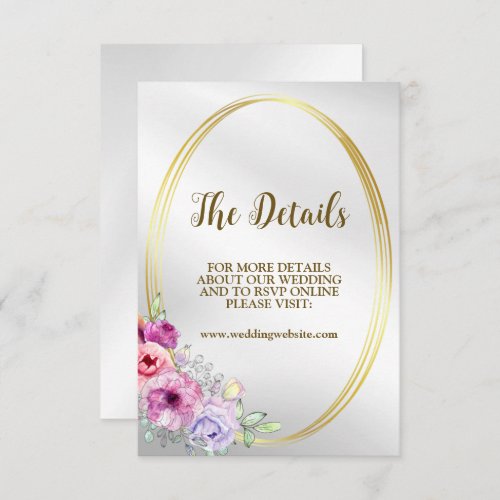 Wedding DetailsColorful Pink Floral Golden Frame Enclosure Card