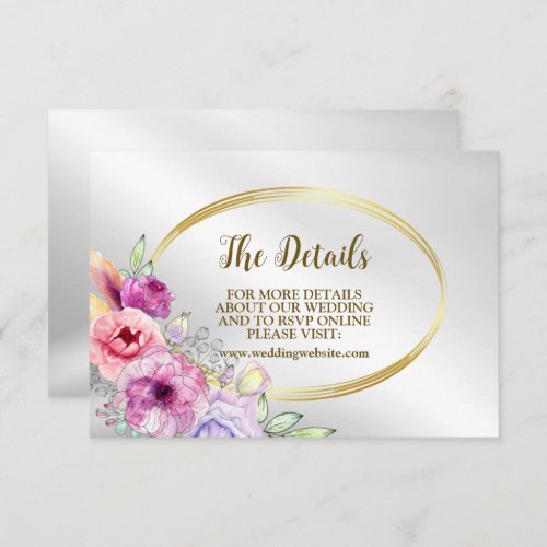 Wedding DetailsColorful Pink Floral Golden Frame Enclosure Card