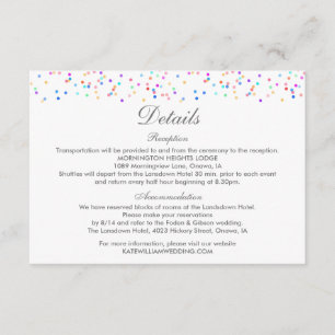 Wedding Details Colorful Rainbow Confetti Enclosure Card