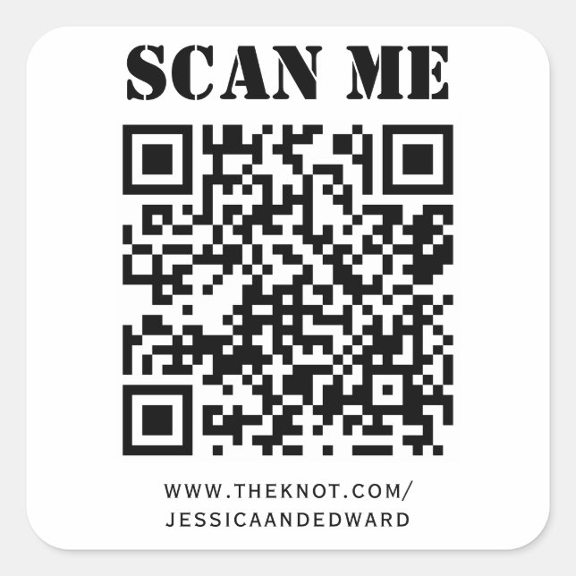 Wedding Details Custom Qr Code Black Minimal Square Sticker (Front)