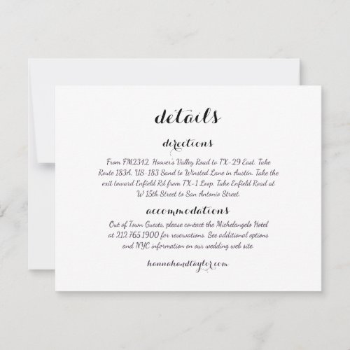 Wedding Details Directions Card Modern Classic