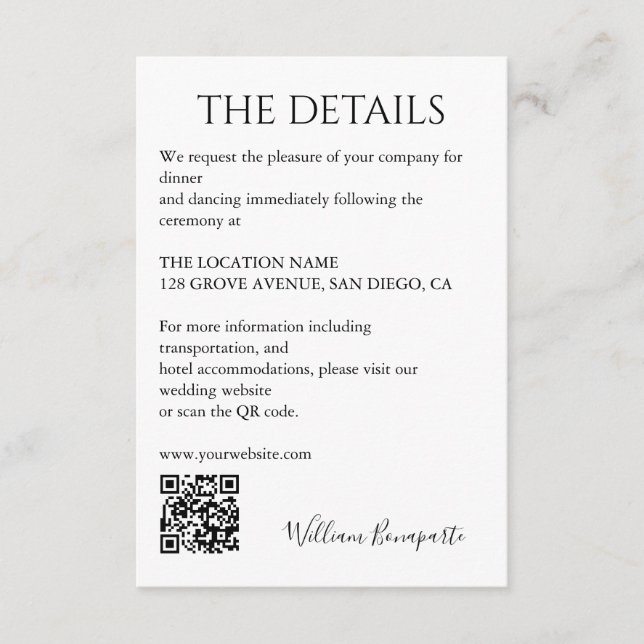 Wedding Details  Enclosure Card (Front)