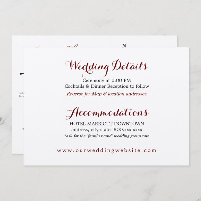 Wedding Details Enclosure Card Reception Map (Front/Back)