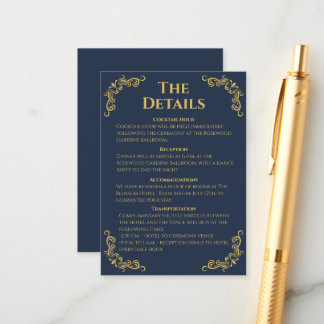 Wedding Details Enclosure - Navy & Gold Theme Card