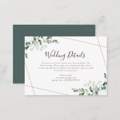 Wedding Details Eucalyptus Gold Glitter Enclosure Card