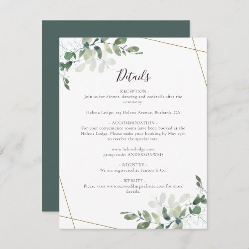 Wedding Details Eucalyptus Gold Glitter Large Enclosure Card