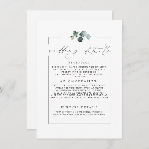 Wedding Details Eucalyptus Greenery Modern Card