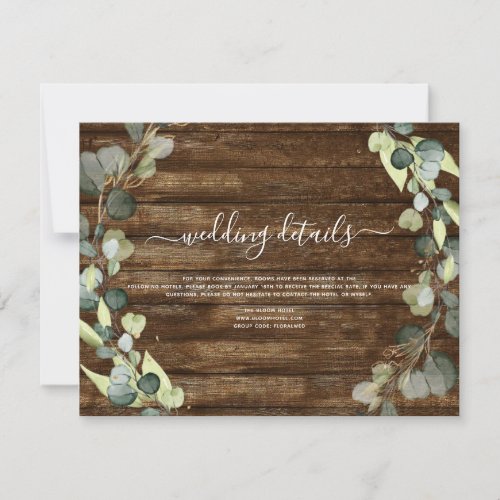 Wedding Details Eucalyptus Greenery Rustic Wood Invitation