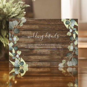 Wedding Details Eucalyptus Greenery Rustic Wood Invitation