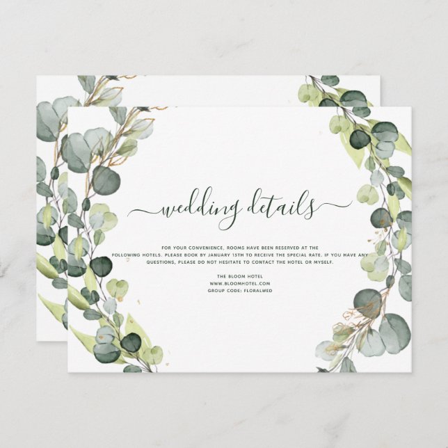 Wedding Details Eucalyptus Greenery Succulent Invitation (Front/Back)