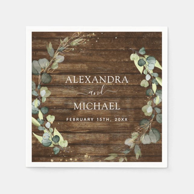 Wedding Details Eucalyptus Rustic Country Greenery Napkins (Front)