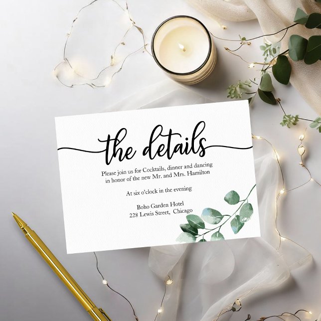 Wedding Details Greenery Eucalyptus  RSVP Card (Creator Uploaded)