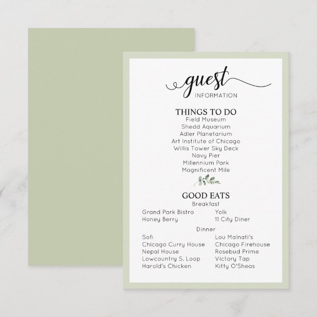 Wedding Details Guest Information Sage Green  Enclosure Card (Front/Back)
