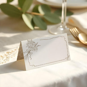 Wedding Details Hand Drawn Bow & Ribbon Bouquet Place Card