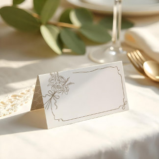 Wedding Details Hand Drawn Bow & Ribbon Bouquet Place Card