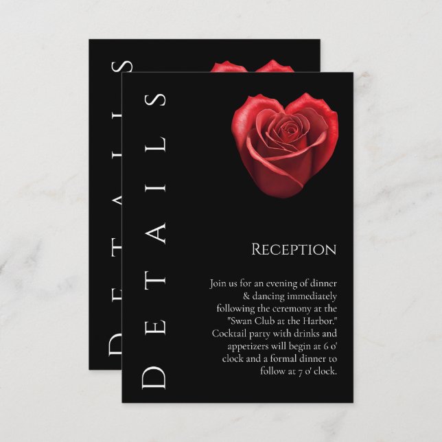 Wedding Details-Heart Shaped Red Rose- Enclosure Card (Front/Back)