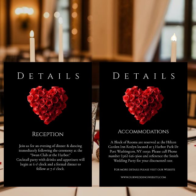 Wedding Details-Heart Shaped Red Roses Enclosure Card (Red Roses in the Shape of a Heart Wedding Collection-Details- Black and White)