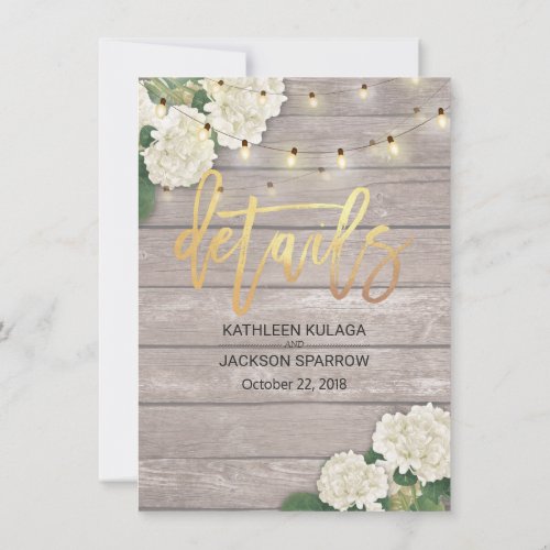 Wedding Details hydrangea Flower String Light wood Invitation