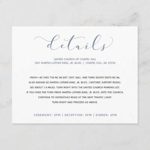 Wedding Details Info Swirly Calligraphy Typography Enclosure Card