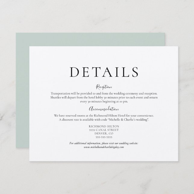 Wedding Details Information card (Front/Back)