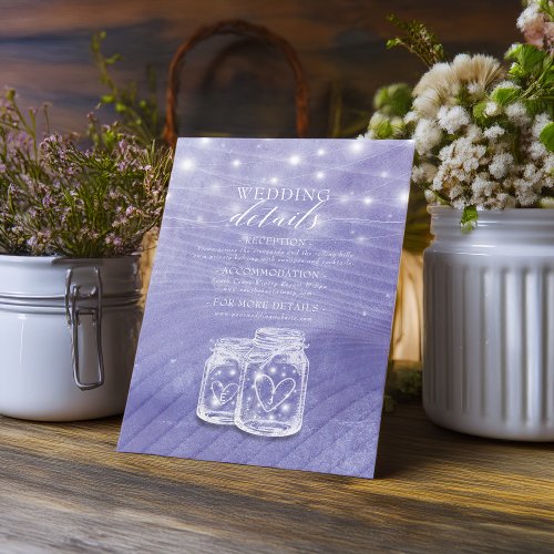 Wedding Details Information Mason Jar String Light Enclosure Card