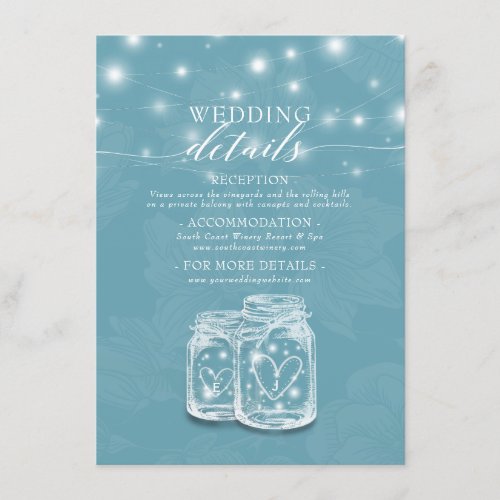 Wedding Details Information Mason Jar String Light Enclosure Card