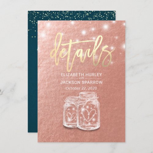 Wedding Details Information Mason Jars Rose Gold Enclosure Card