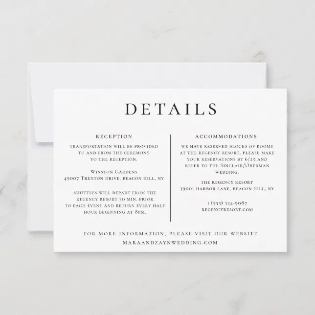 Wedding Details Information Template | Zazzle