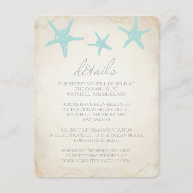 WEDDING DETAILS Insert Card - Beach Starfish (Front)