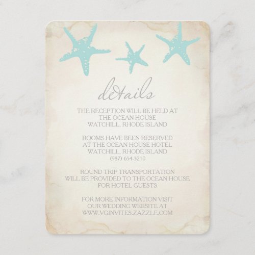 WEDDING DETAILS Insert Card _ Beach Starfish