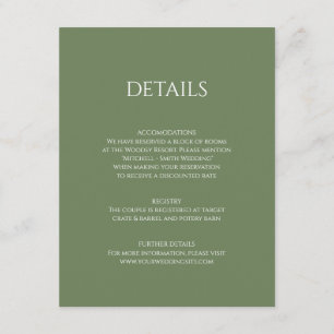 Wedding DETAILS Insert White Olive Green