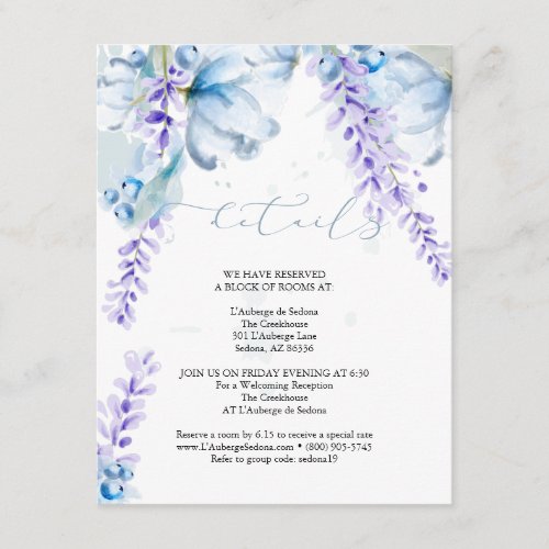 WEDDING DETAILS  Lavender Dusty Blue Floral Enclosure Card