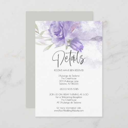 Wedding Details Lilac Purple Watercolor Rose Invitation