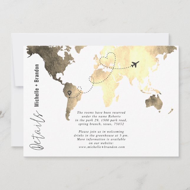 Wedding details map watercolor blue thank you card (Front)