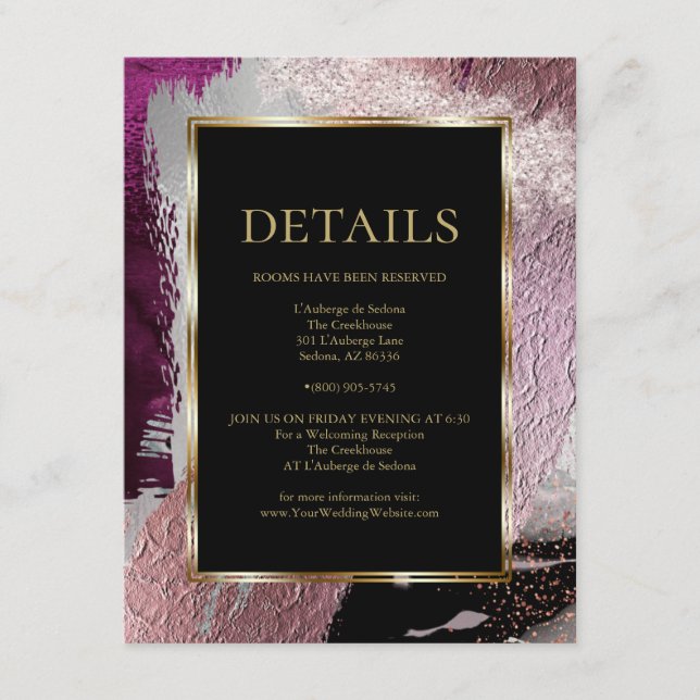 WEDDING DETAILS | Metallic Strokes Cassis Wine Enclosure Card (Front)