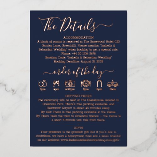 Wedding Details Midnight Blue Navy Real Foil