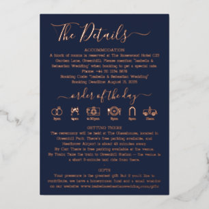 Wedding Details Midnight Blue Navy Real Foil Holiday Card