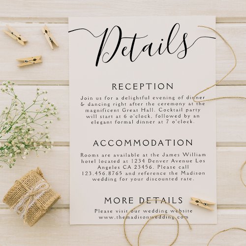 Wedding Details Minimal Enclosure Card