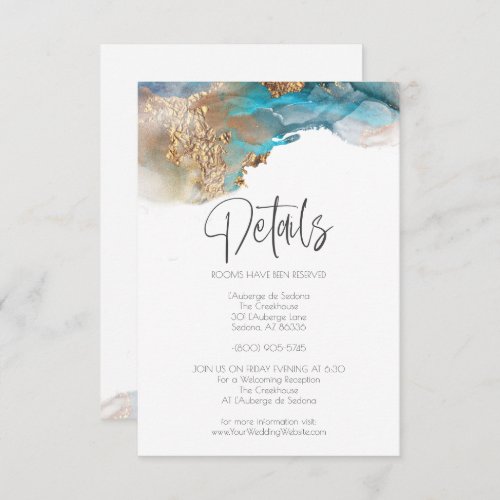 Wedding  Details Modern Aqua Alcohol Ink Invitation