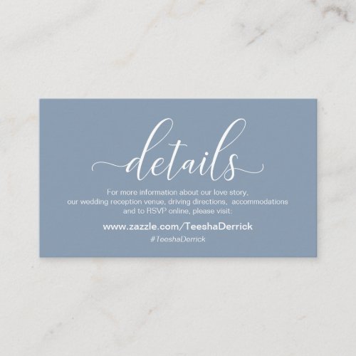 Wedding Details, Modern Dusty Blue Theme Enclosure Card