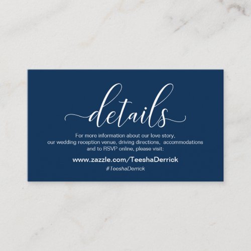 Wedding Details, Modern Navy Blue Theme