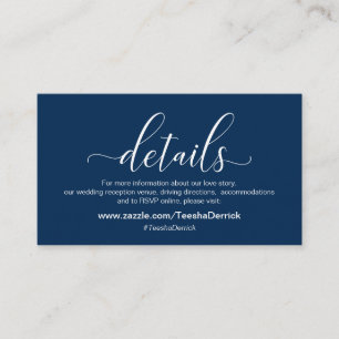 Wedding Details, Modern Navy Blue Theme Enclosure Card