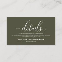 Wedding Details, Modern Olive Green Theme