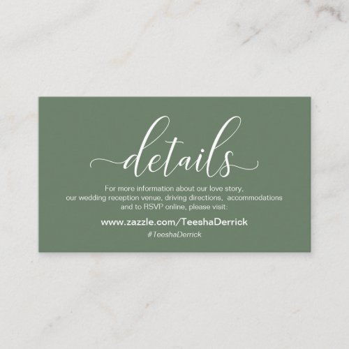 Wedding Details, Modern Sage Green Theme Enclosure Card