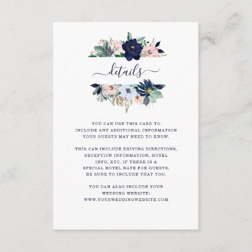 Wedding Details  Nautical Flowers and Stripes Enclosure Card