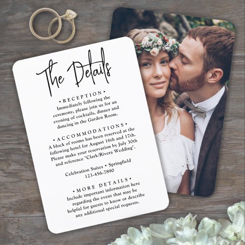 Wedding Details  Photo and Modern Trendy Script Enclosure Card