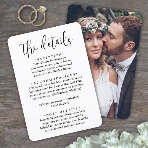 Wedding Details â Photo and Trendy Elegant Script Enclosure Card